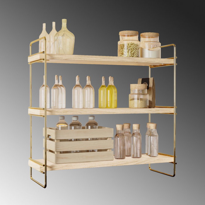 Hanah Home Estantería de Pared de Madera Maciza Dorado y Marrón